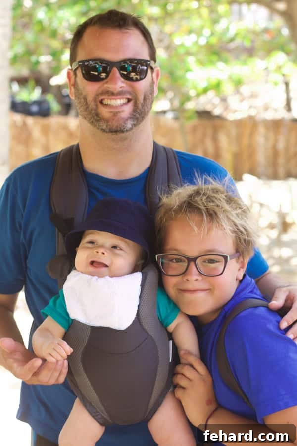 Author's husband Pierre, baby Thomas, and nephew Dominic enjoying the beautiful Brazilian scenery at Praia do Forte.