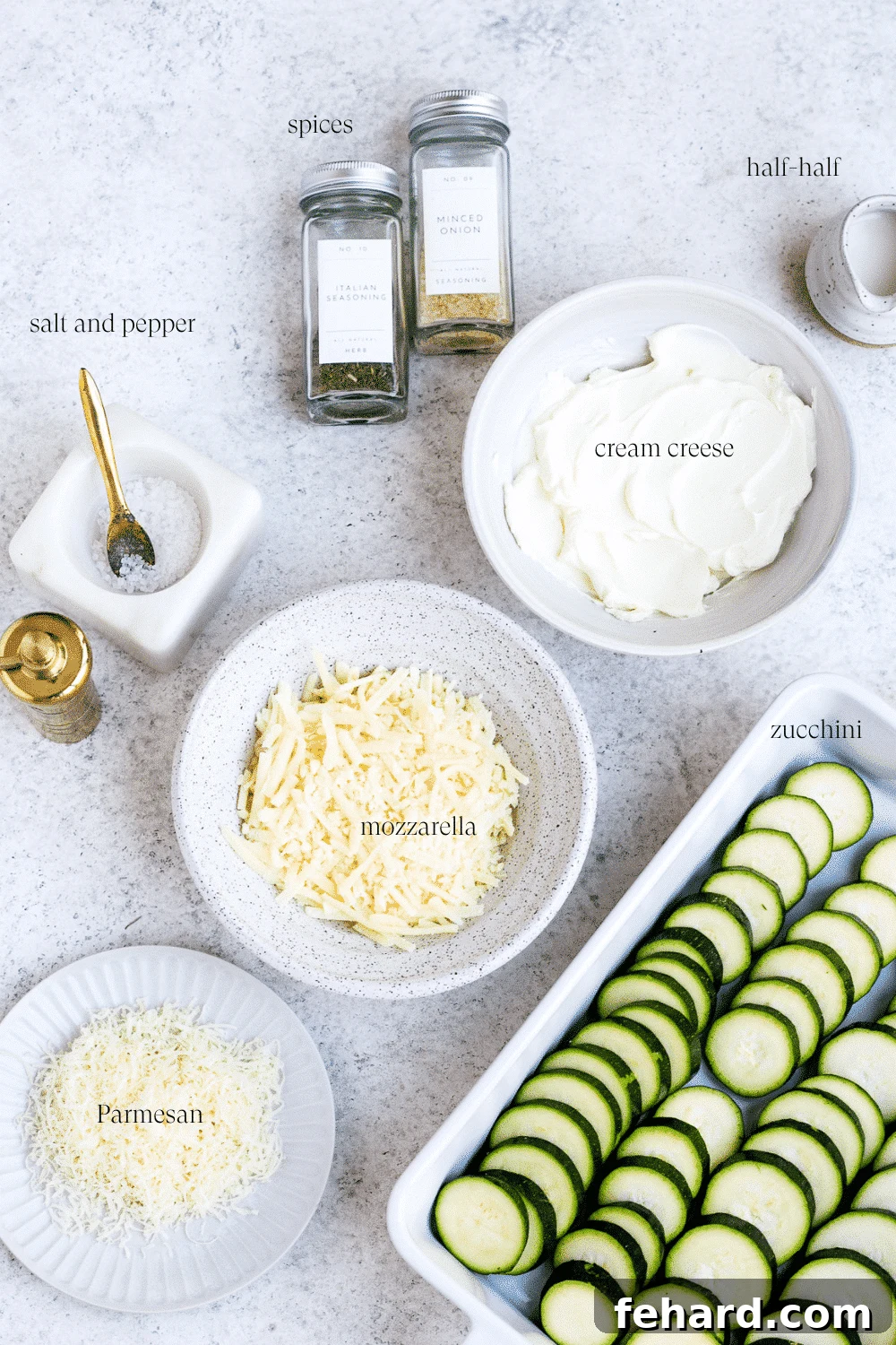 Golden Zucchini Gratin 3 Ingredients for zucchini casserole.