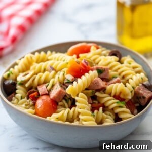 Mediterranean Pasta Medley 3 Bowl of noodles cooked with antipasto toppings.