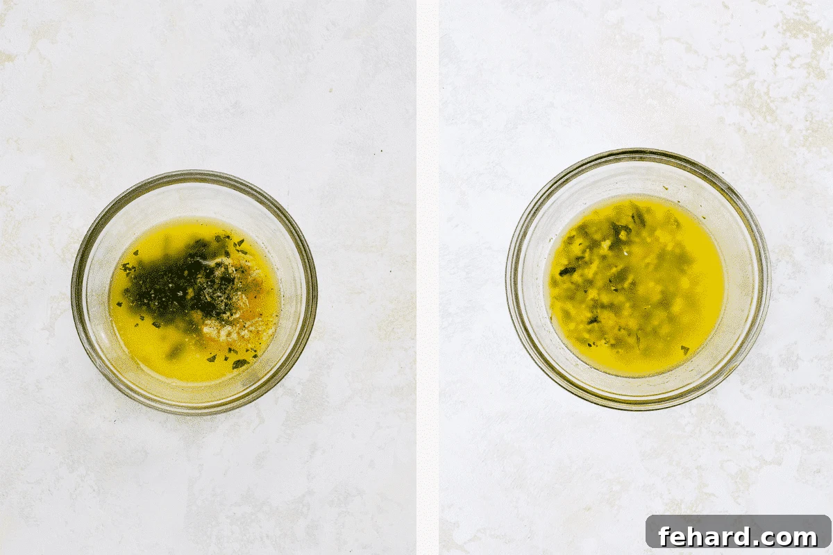 Irresistible Garlic Butter Chicken Legs 4 Left: garlic and parsley added to melted butter. Right: garlic and parsley mixed into butter.