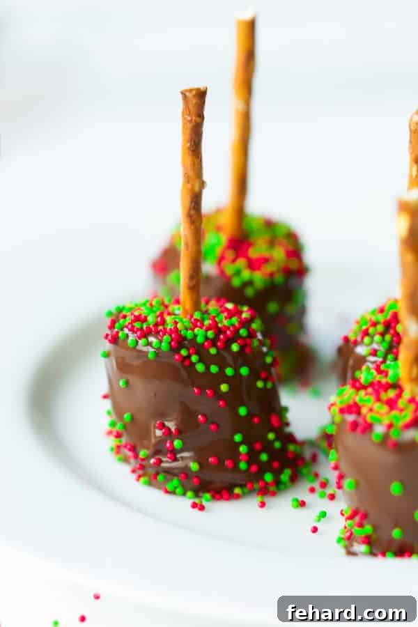 Delicious 4-Ingredient Christmas Chocolate Banana Treats ready in under 15 minutes, decorated with festive sprinkles.