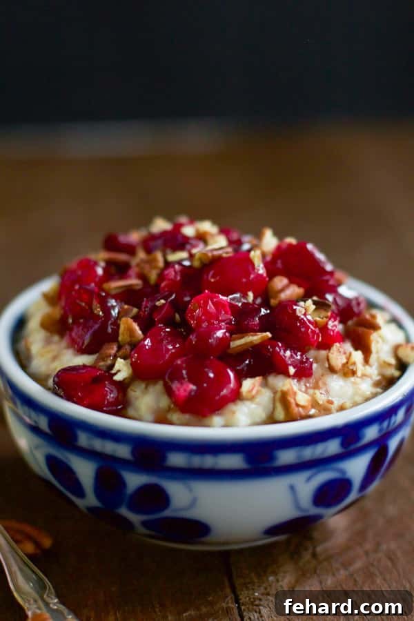 Maple Roasted Cranberry Oatmeal – a delicious, gluten-free, and refined sugar-free recipe perfect for your Christmas morning breakfast.