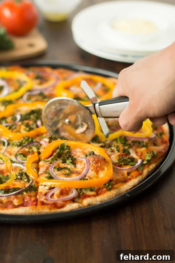 Delicious and healthy Kale, Peppers and Red Onion Pizza