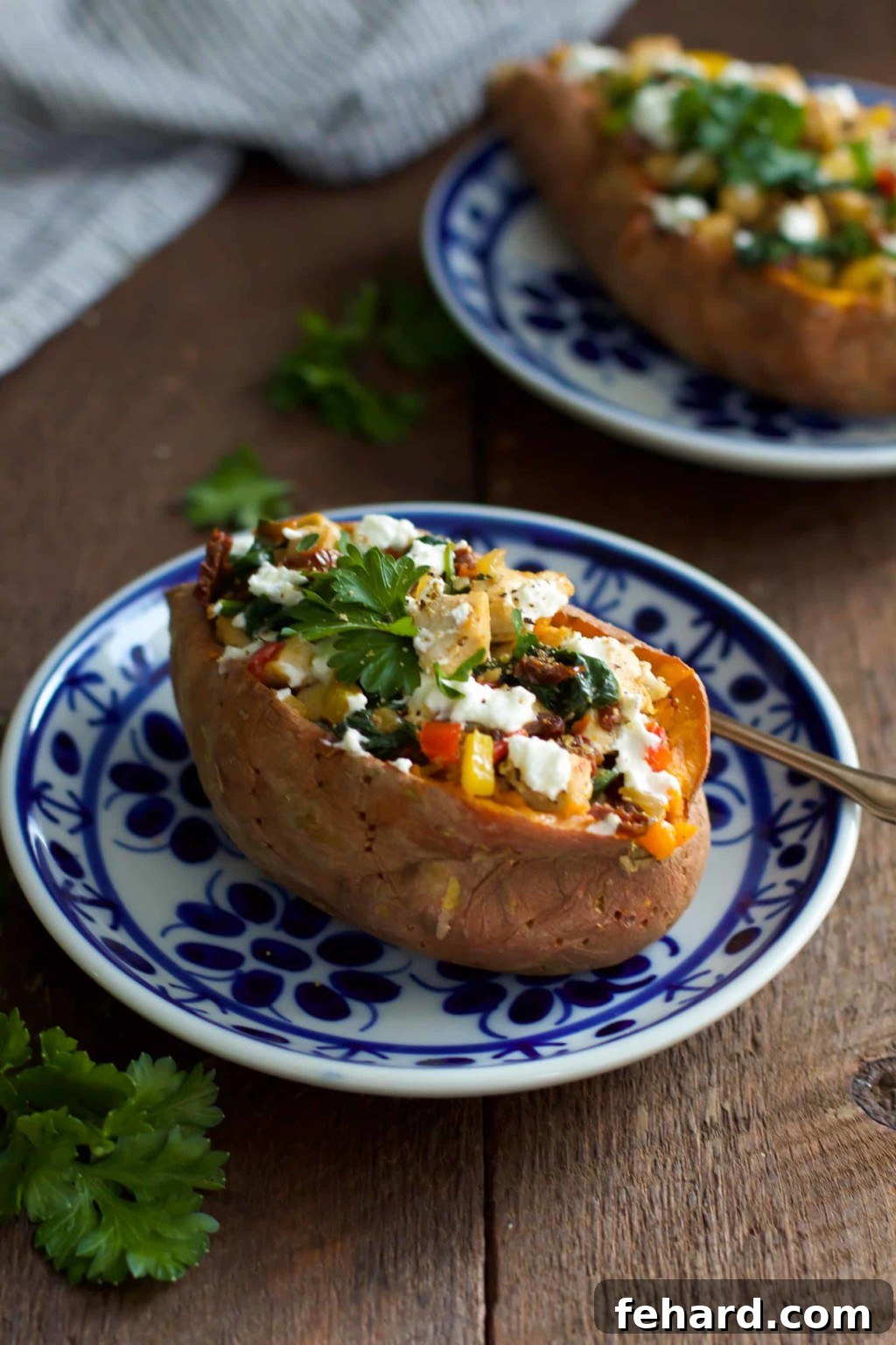 Chicken Stuffed Sweet Potato Assembled Chicken Stuffed Sweet Potato halves