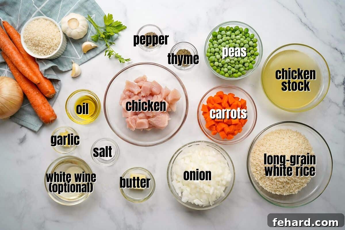 Chicken and Rice Instant Pot Carefully arranged ingredients for Instant Pot chicken and rice on a kitchen counter, showcasing fresh produce, chicken, and seasoning.
