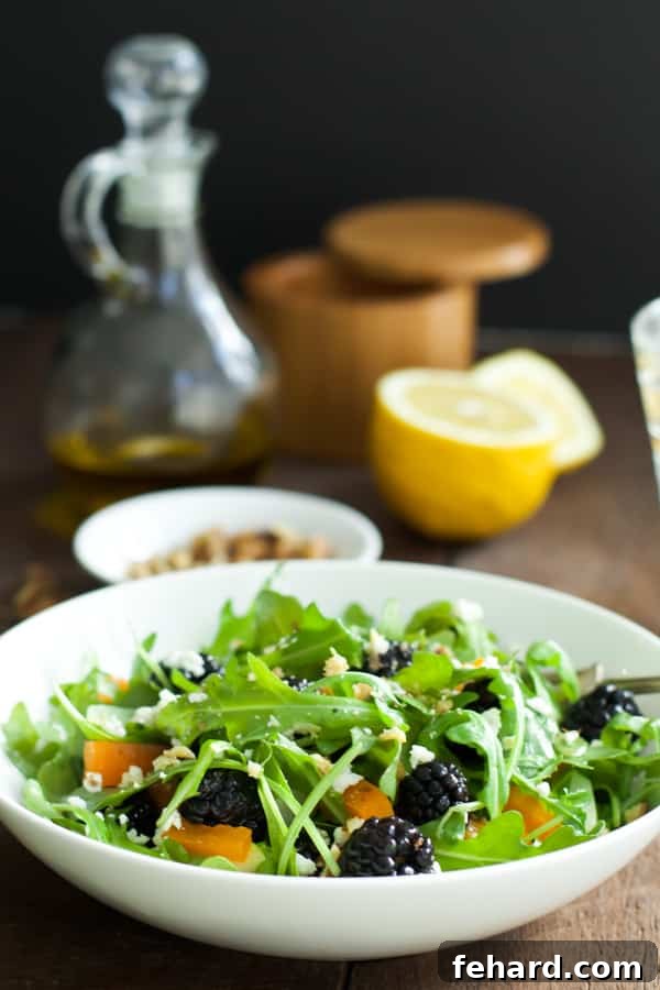 Arugula Blackberry Salad with fresh blackberries.