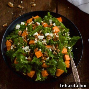 Roasted Sweet Potato Kale Salad recipe card image