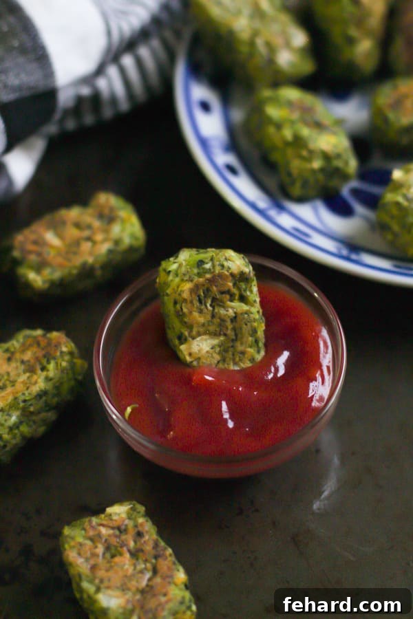 Homemade Crispy Broccoli Tots - Close-up of a batch of delicious and healthy low-carb broccoli tots, ready to be served.