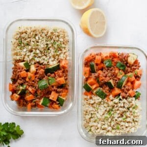 Ground Beef Zucchini Sweet Potato Skillet (Meal Prep) with vibrant vegetables