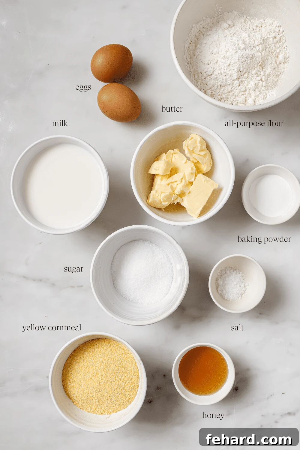 Pre-measured ingredients for cornbread muffins. 