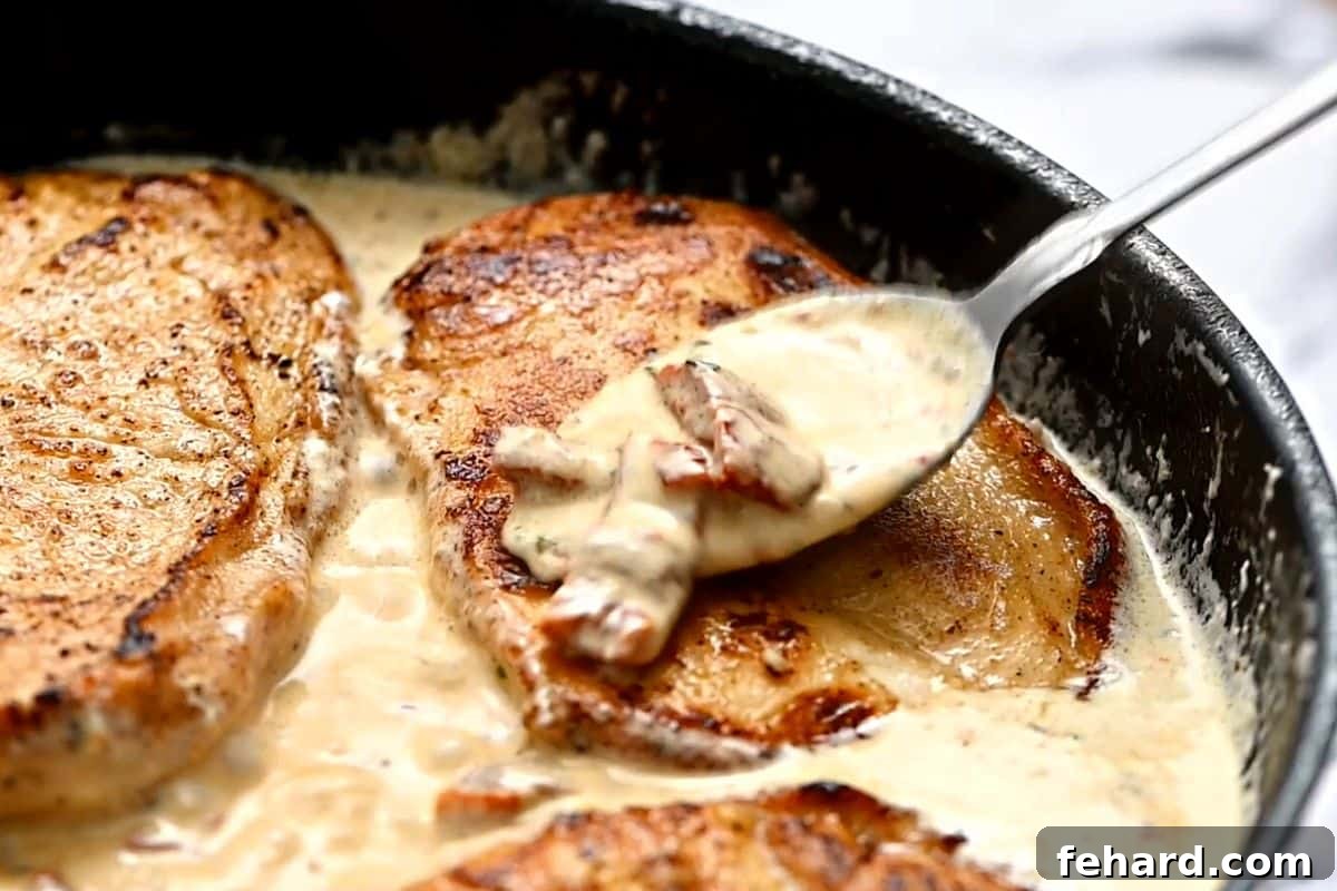 Chicken with Parmesan Cream Sauce Application A spoon gently pours the rich sun-dried tomato cream sauce over seared chicken cutlets, ensuring every piece is coated in flavor.
