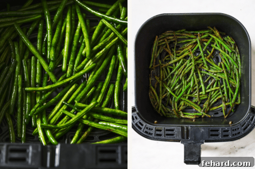 Crispy Air Fried Green Beans 12 raw green beans in an air fryer