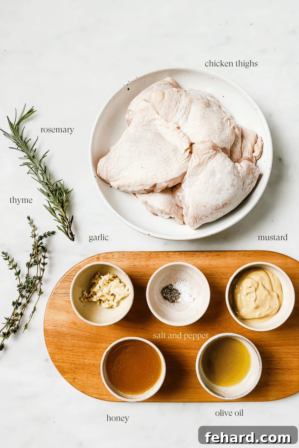 Golden Glazed Honey Mustard Chicken 3 Pre-measured ingredients for honey mustard chicken.