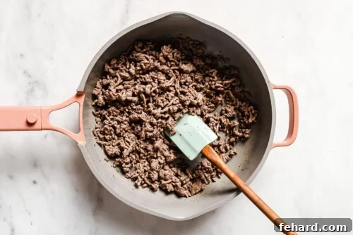 ground beef in a skillet