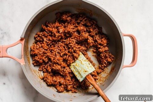 ground beef in a skillet