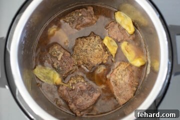 Cooked Mississippi Pot Roast in the inner pot.