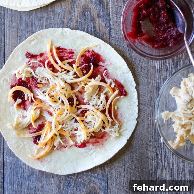 Next-Day Delights Reinventing Thanksgiving Leftovers 2 leftover turkey and cranberry sauce on a tortilla topped with cheddar cheese