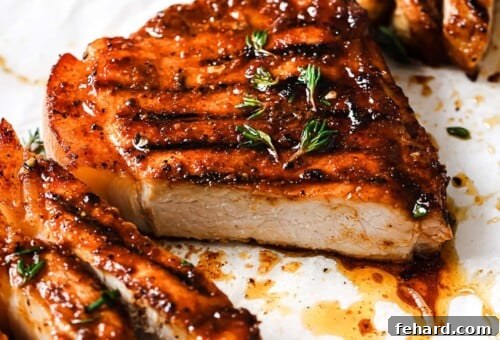 Flame-Kissed Pork Chops 8 grilled pork chops with thyme and lemon
