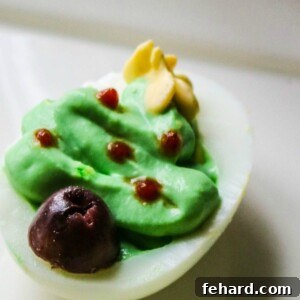 Christmas Tree Deviled Egg on white plate