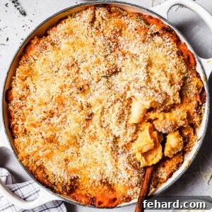 Butternut Squash Mac and Cheese in a baking dish.
