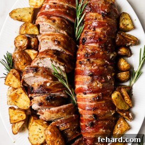 Overhead view of Bacon Wrap Pork Tenderloin