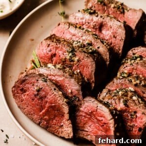 Golden Garlic Butter Tenderloin 12 closeup view of Garlic Butter Beef Tenderloin