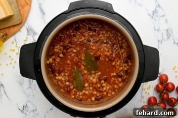 One Pot Wonder Pasta Fagioli 7 Pasta fagioli inside inner pot after pressure cooking.
