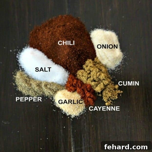 Old photo of chili seasoning spices labeled on a rustic wooden board, showing individual spices before blending.