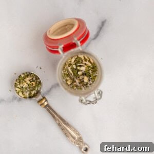 Blend of dill seasoning in small spice jar.