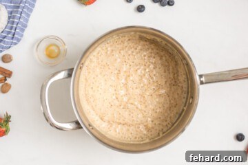 Cooked tapioca pudding in small saucepan after thickened.