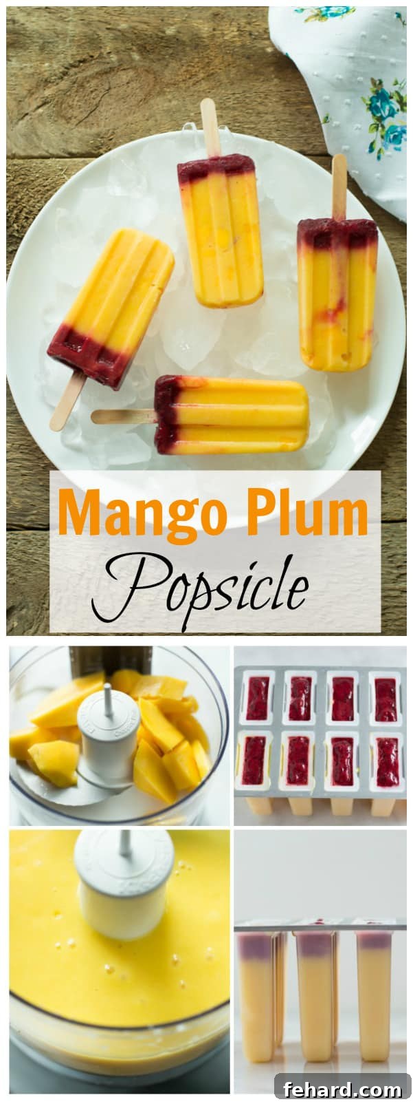 A beautifully presented Mango Plum Popsicle, invitingly delicious.