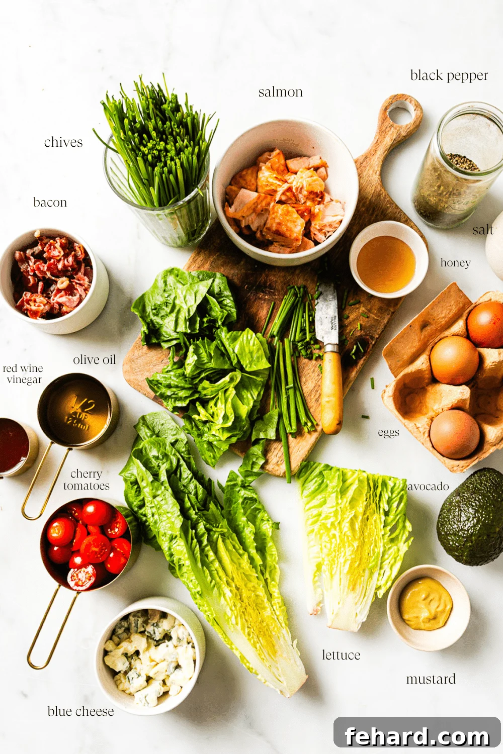 Ingredients prepped and labeled with text overlay. 