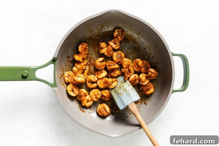 Baja Shrimp Fiesta 5 shrimp in a skillet