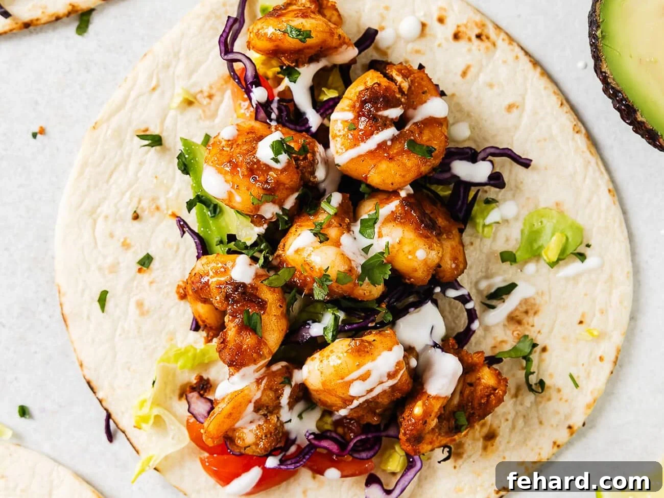 Baja Shrimp Fiesta 7 overhead view of shrimp tacos on a countertop