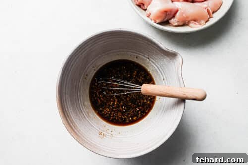 Ingredients for teriyaki chicken marinade in a bowl