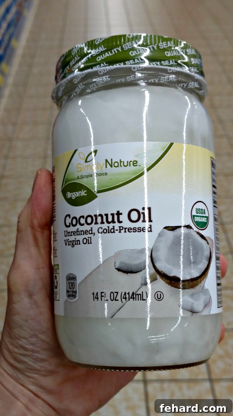 Aldi 10 Best Buys 5 Jar of organic coconut oil, highlighting ALDI's commitment to offering natural and wholesome pantry ingredients.
