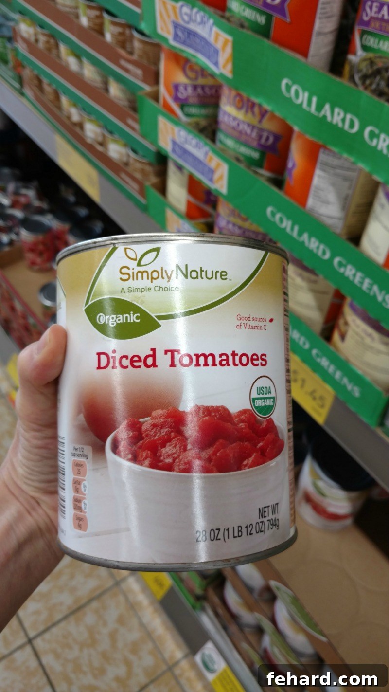 Aldi 10 Best Buys 7 Can of Diced Organic Tomatoes, emphasizing ALDI's commitment to providing quality organic ingredients for everyday cooking.