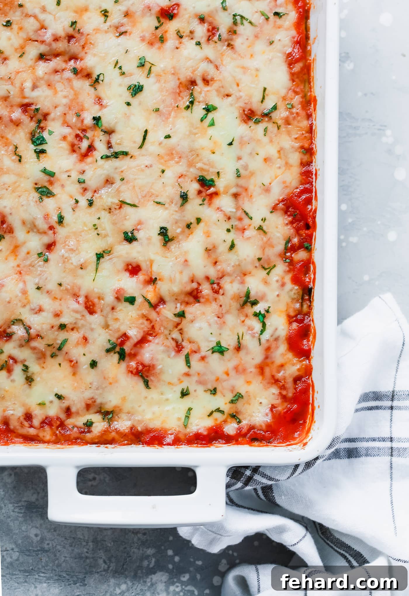 Zucchini Ribbon Bake 11 overhead view of juicy Lasagna