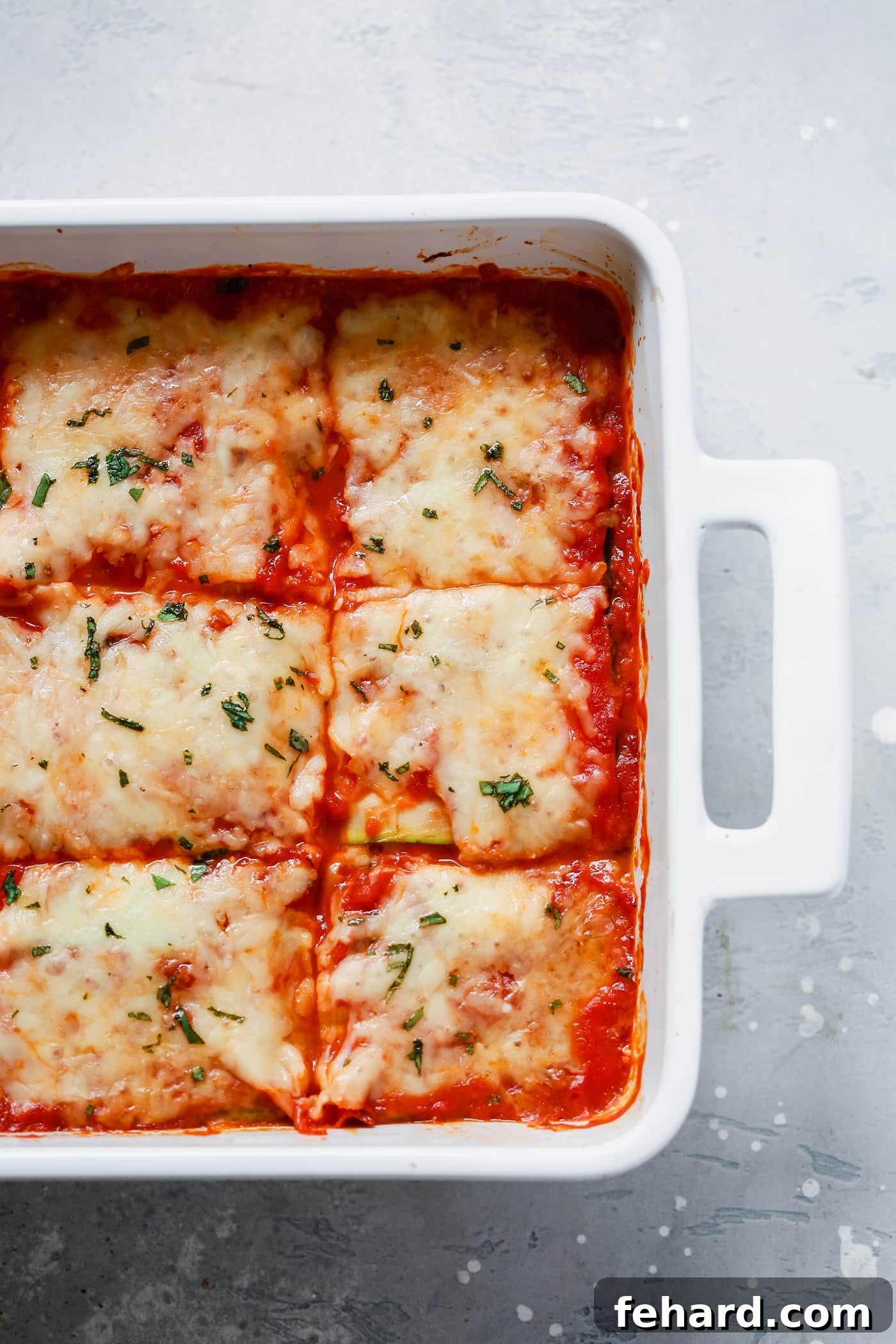 Zucchini Ribbon Bake 10 overhead view of yummy and juicy Lasagna