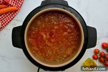 Rich & Rapid Instant Pot Bolognese 8 Layered meat sauce inside inner pot after pressure cooking Bolognese sauce.