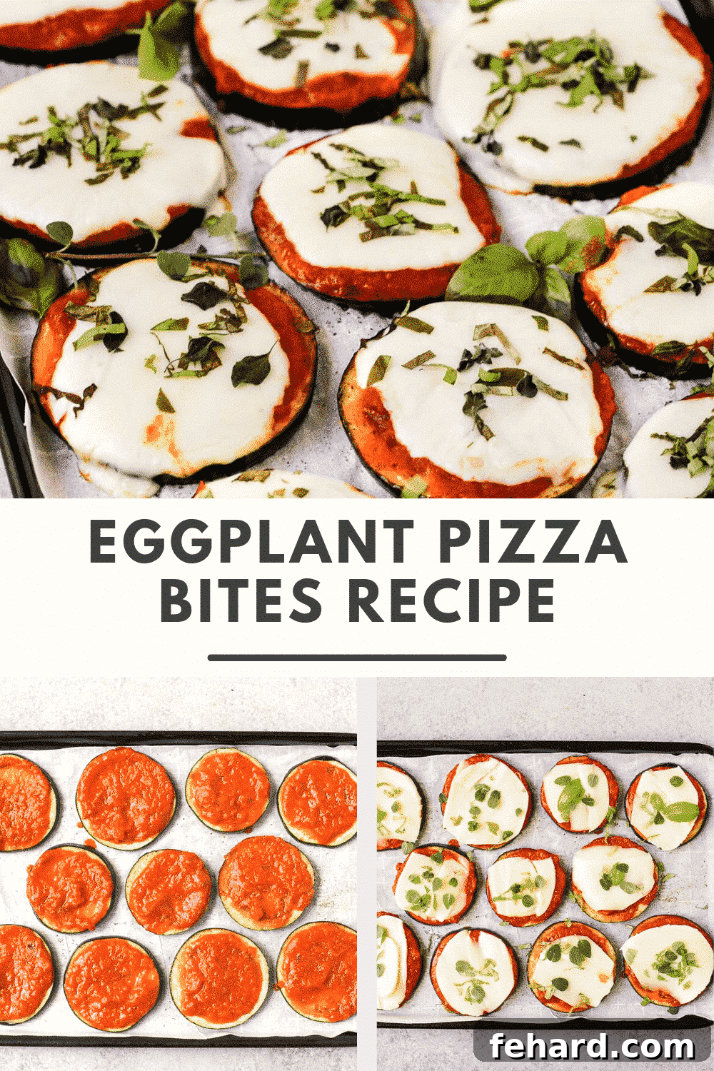 Mini Eggplant Pizzas 13 Eggplant Pizza Bites with homemade tomato sauce, mozzarella, and spinach - a healthy, low-carb, and gluten-free snack or meal.