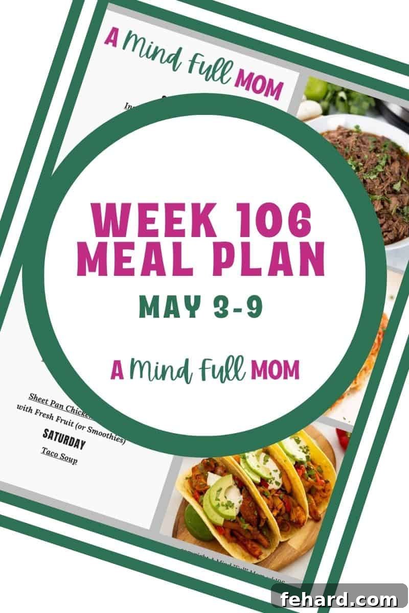 A weekly meal plan calendar graphic featuring delicious Tex-Mex dishes like barbacoa tacos and chicken enchiladas.