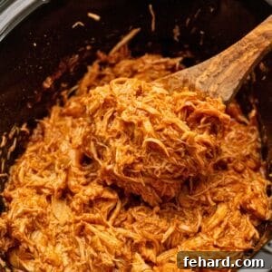 Slow-Cooker BBQ Pulled Chicken Recipe for Tender, Juicy Meat 3 Shredded Chicken breasts in slow cooker tossed with BBQ sauce.