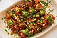 Grilled Chicken Kabobs with Zesty Cilantro Pesto