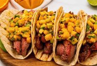 Grilled Flank Steak Tacos with Cilantro-Lime Slaw