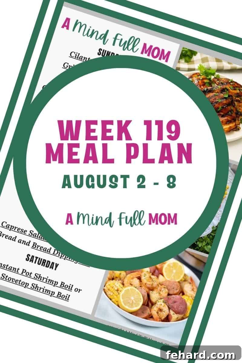 August Meal Plan Photo of meal plan with text that reads Meal Plan 119.