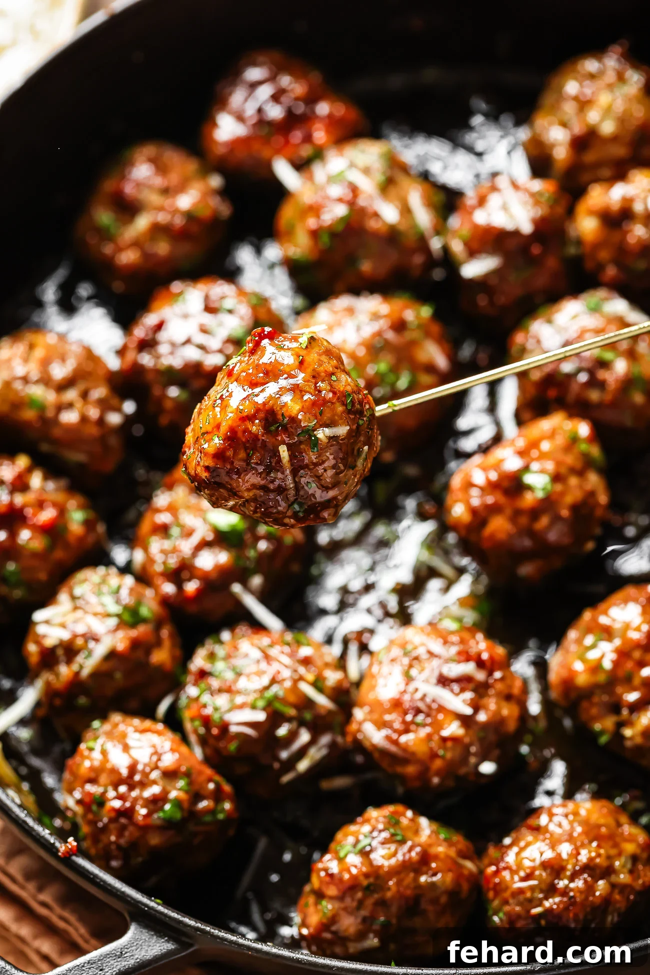 closeup view of honey garlic meatnalls